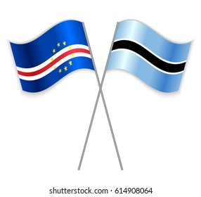 Cabo Verdean and Motswana crossed flags. Cabo Verde combined with Botswana isolated on white. Language learning, international business or travel concept.