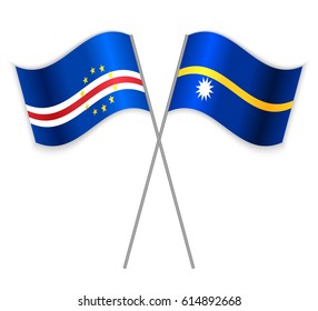 Cabo Verdean and Nauruan crossed flags. Cabo Verde combined with Nauru isolated on white. Language learning, international business or travel concept.