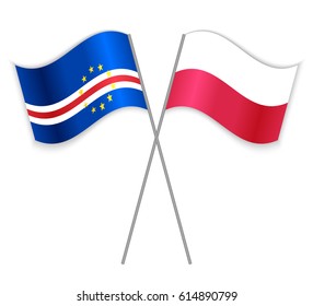 Cabo Verdean and Polish crossed flags. Cabo Verde combined with Poland isolated on white. Language learning, international business or travel concept.