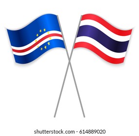 Cabo Verdean and Thai crossed flags. Cabo Verde combined with Thailand isolated on white. Language learning, international business or travel concept.