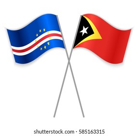Cabo Verdean and Timorese crossed flags. Cape Verde combined with East Timor isolated on white. Language learning, international business or travel concept.