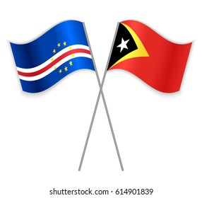 Cabo Verdean and Timorese crossed flags. Cabo Verde combined with East Timor isolated on white. Language learning, international business or travel concept.