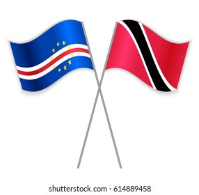 Cabo Verdean and Trinidadian crossed flags. Cabo Verde combined with Trinidad and Tobago isolated on white. Language learning, international business or travel concept.