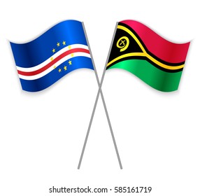 Cabo Verdean and Vanuatuan crossed flags. Cape Verde combined with Vanuatu isolated on white. Language learning, international business or travel concept.