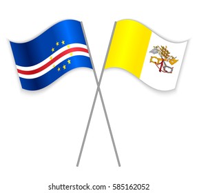 Cabo Verdean and Vatican crossed flags. Cape Verde combined with Vatican City State isolated on white. Language learning, international business or travel concept.