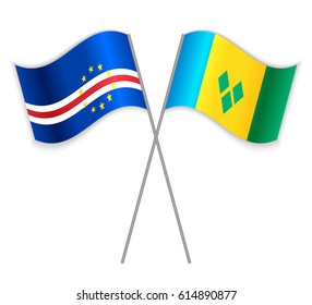 Cabo Verdean and Vincentian crossed flags. Cabo Verde combined with Saint Vincent and the Grenadines isolated on white. Language learning, international business or travel concept.