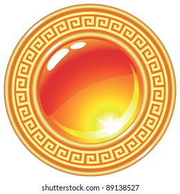 Cabochon in gold with the meanders. Vector illustration.