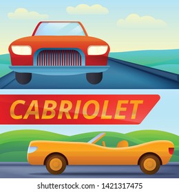 Cabriolet car banner set. Cartoon illustration of cabriolet car vector banner set for web design