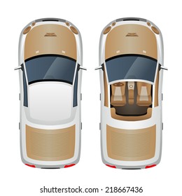 Cabriolet Car With Closed And Open Roof Top View Isolated Vector Illustration