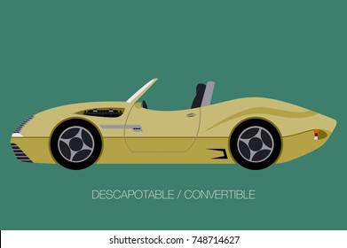 cabriolet car icon, side view of car, automobile, motor vehicle
