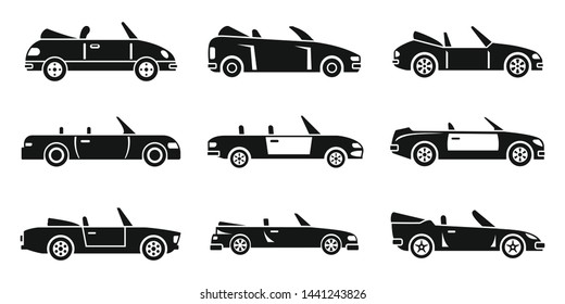 Cabriolet car icons set. Simple set of cabriolet car vector icons for web design on white background
