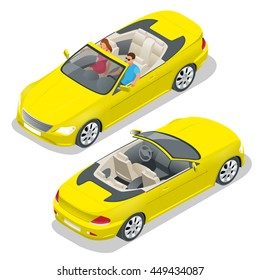 Cabriolet car isometric vector illustration. Flat 3d convertible image. Transport for summer travel. Sports car vehicle