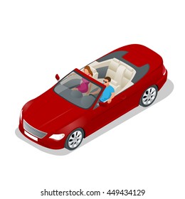Cabriolet car isometric vector illustration. Flat 3d convertible image. Transport for summer travel. Sports car vehicle