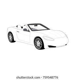 Cabriolet car technical drawing. Convertible. Vector drawing.