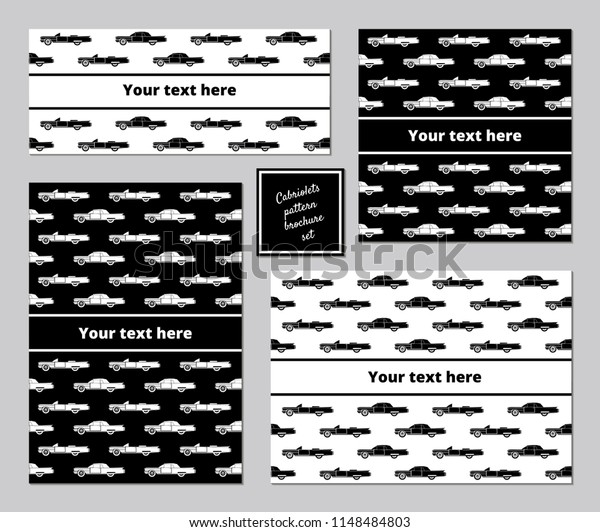 Cabriolet cars pattern A5 brochure template set\
monochrome black and\
white