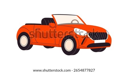 Cabriolet, convertible car. Auto, road vehicle toy with open roof, compact design. Roofless wheeled transport for summer ride. Cabrio automobile. Flat vector illustration isolated on white background