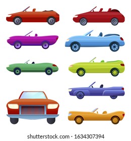 Cabriolet icons set. Cartoon set of cabriolet vector icons for web design