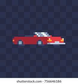 Cabriolet. Red car. Pixel icon. Sticker design. Video game sprite. Isolated vector illustration. 8-bit. Old school computer graphic style.