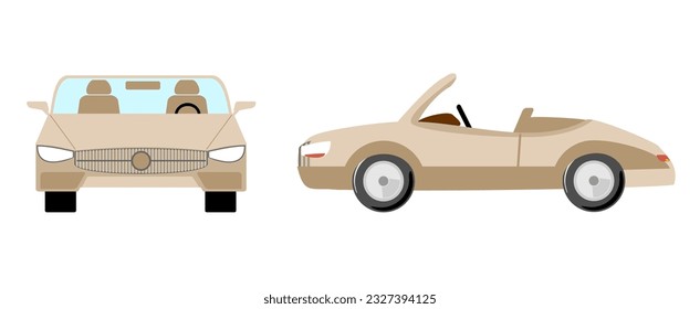 Cabriolet side view and front view. Isolated template of cabriolet car on white. Retro automobile in flat style.