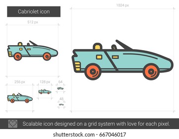 Icono de línea vector Cabriolet aislado en fondo blanco. Icono de línea Cabriolet para infografía, sitio web o aplicación. Icono escalable diseñado en un sistema de cuadrícula.