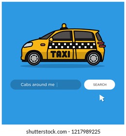 Cabs Around Me Search in Web Browser Bar with Mouse Pointer Taxi Illustration