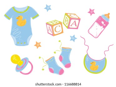 Caby clothes with a bottle nipple, cubes in bright blue and violet