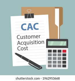 CAC Customer Acquisition Cost document text - vector illustration