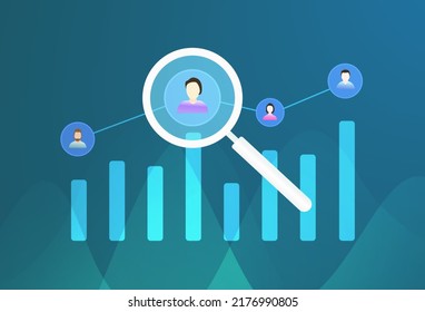 CAC - Customer acquisition cost, Cost per acquisition (CPA), retention marketing business strategy concept. Customer acquisition cost vector illustration with chart, customers icon and magnifier