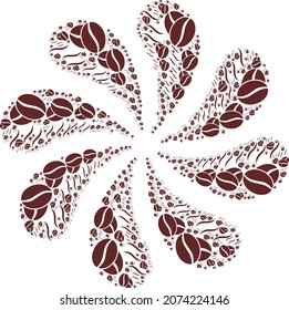 Cacao aroma icon explosion motion flower salute composition. Flower centrifugal explosion designed using random cacao aroma symbols.