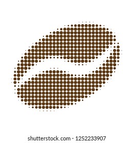 Cacao bean halftone dotted icon. Halftone pattern contains round elements. Vector illustration of cacao bean icon on a white background.