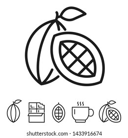 Cacao Bean Icon Design. Vector Thin Line Icons with Cacao, Coffee, Chocolate