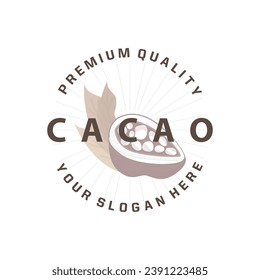 Cacao Bean Logo, Premium Design Vintage Retro Old Fresh Organic Garden Plant Seed Simple Minimalist