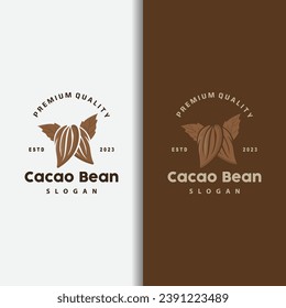 Cacao Bean Logo, Premium Design Vintage Retro Old Fresh Organic Garden Plant Seed Simple Minimalist