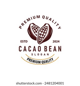 Cacao Bean Logo, Premium Design Vintage Retro Old Fresh Organic Garden Plant Seed Simple Minimalist