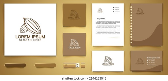 cacao bean, mono line logo business branding package template Designs Inspiration Isolated on White Background