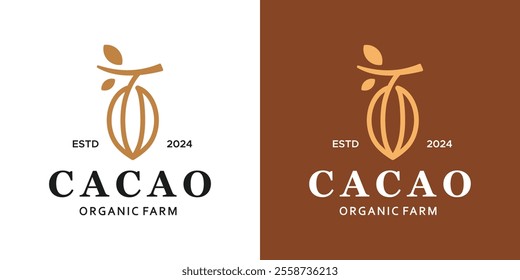 Cacao bean plant logo design. Cacao bean with abstract lines style logo. Natural Food and Drinks Logo Design vector symbol icon