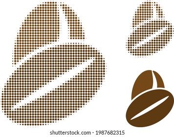 Cacao beans halftone dotted icon. Halftone pattern contains round pixels. Vector illustration of cacao beans icon on a white background.