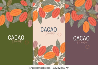 Cacao beans illustration.Vector set of chocolate design elements.
