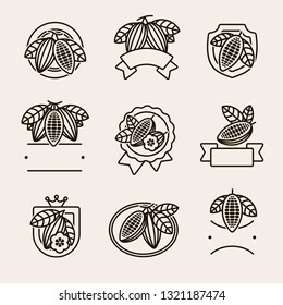 Cacao beans label and icons set. Vector