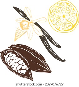 cacao beans with lemon and vanilla flower