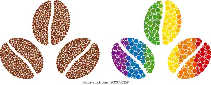 Cacao beans mosaic icon of round items in variable sizes and rainbow colored color tones. A dotted LGBT-colored cacao beans for lesbians, gays, bisexuals, and transgenders.