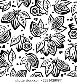 Cacao beans pattern background set. Collection icon cacao beans. Vector