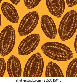 El cacao es un patrón sin fisuras. Fondo de cosecha de frutos de cacao. Ilustración vintage texturizada.