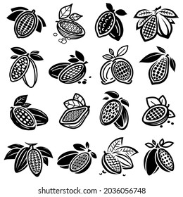 Cacao beans set. Collection cacao beans icons. Vector