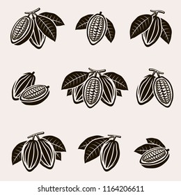 Cacao beans set. Vector