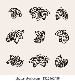 Cacao beans set. Vector