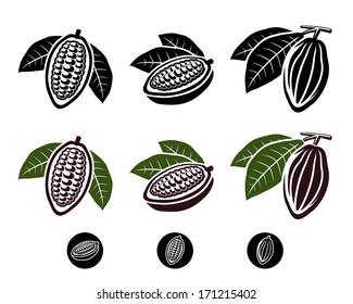 Cacao beans set. Vector