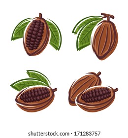 Cacao beans set. Vector 