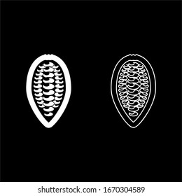 Cacao bob beans Cocoa fruit Chocolate seeds icon outline set white color vector illustration flat style image