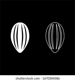 Cacao bob pod Cocoa fruit peel Chocolate seeds icon outline set white color vector illustration flat style image